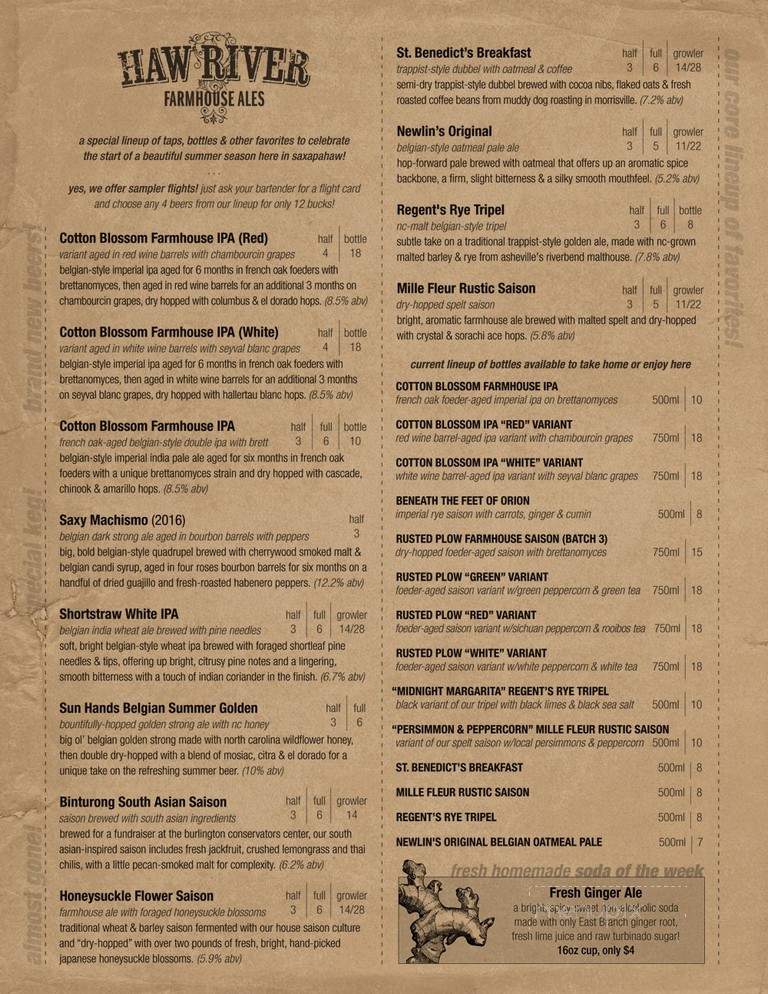 Haw River Farmhouse Ales - Saxapahaw, NC menu_pic