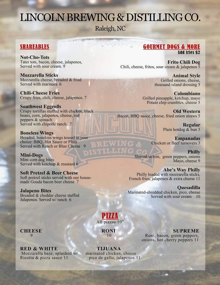 Lincoln Brewing Company - Fuquay Varina, NC menu_pic