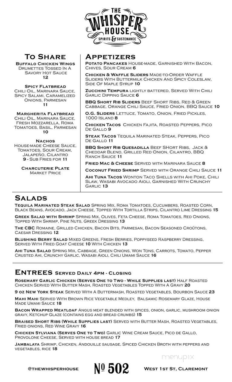 The Whisper House - Claremont, CA menu_pic