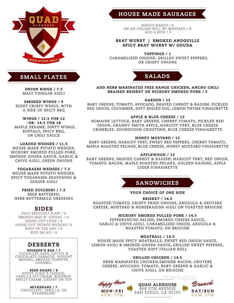 Quad AleHouse - San Diego, CA menu_pic