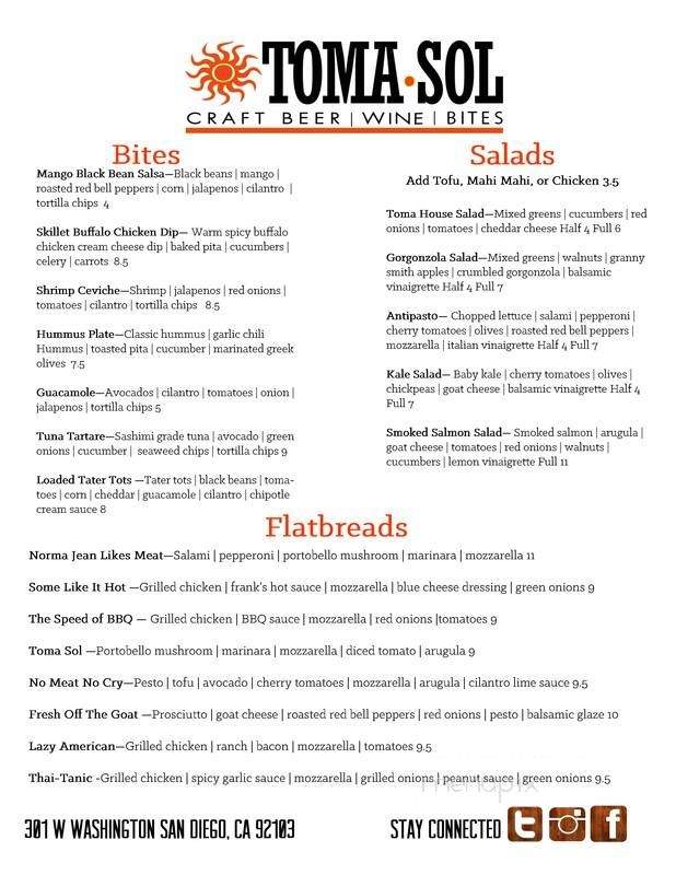 Toma Sol - San Diego, CA menu_pic