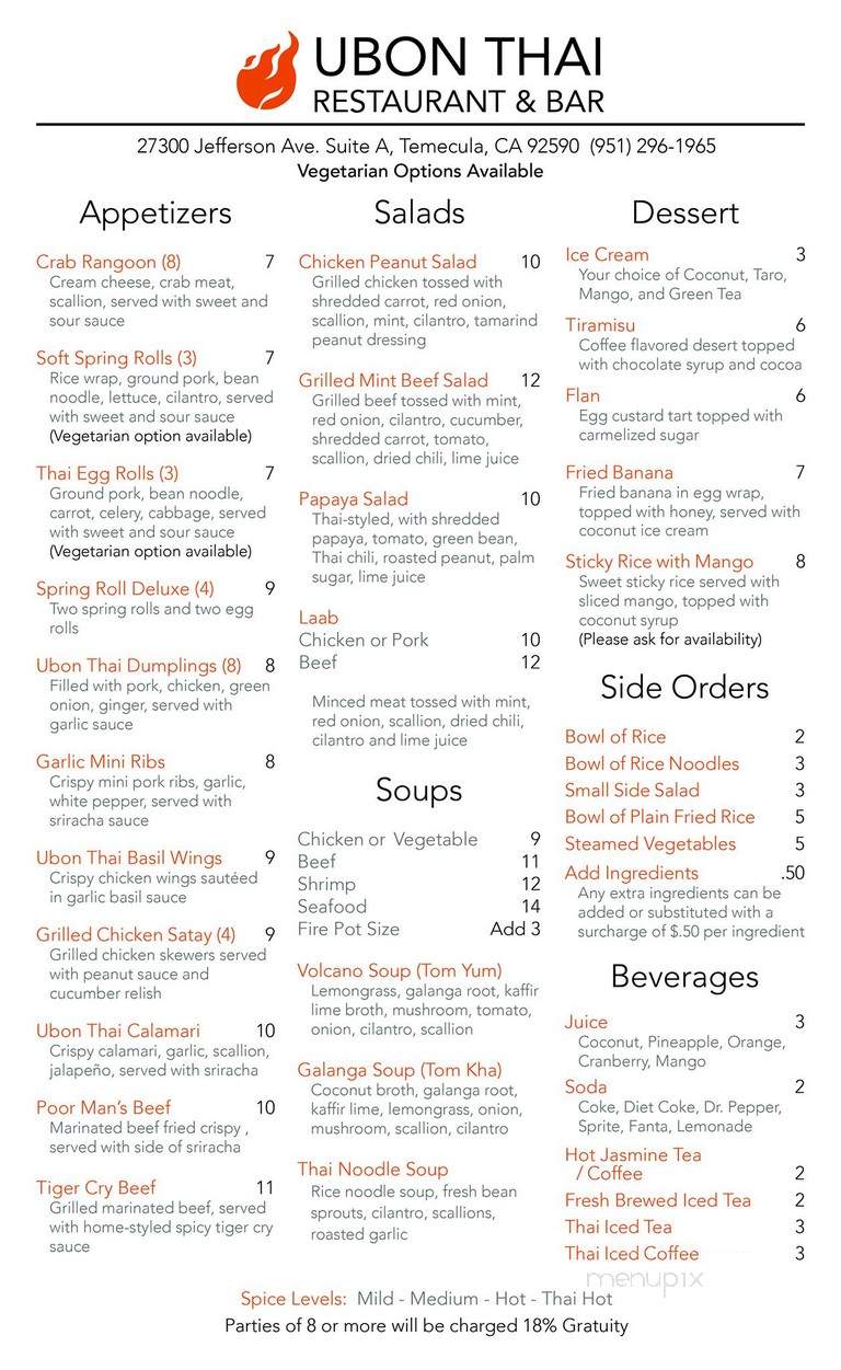 Ubon Thai - Temecula, CA menu_pic