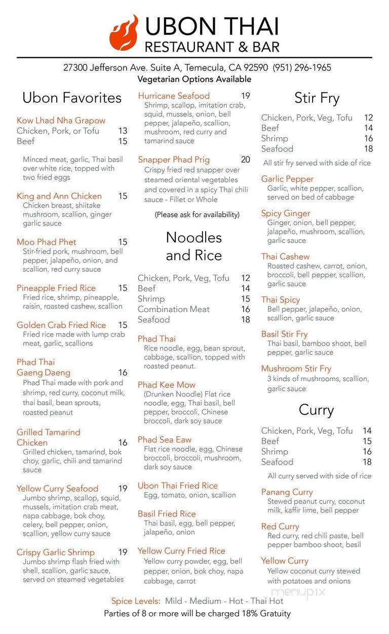 Ubon Thai - Temecula, CA menu_pic