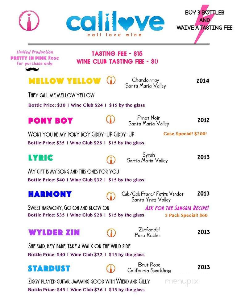 Cali Love Wine - Solvang, CA menu_pic