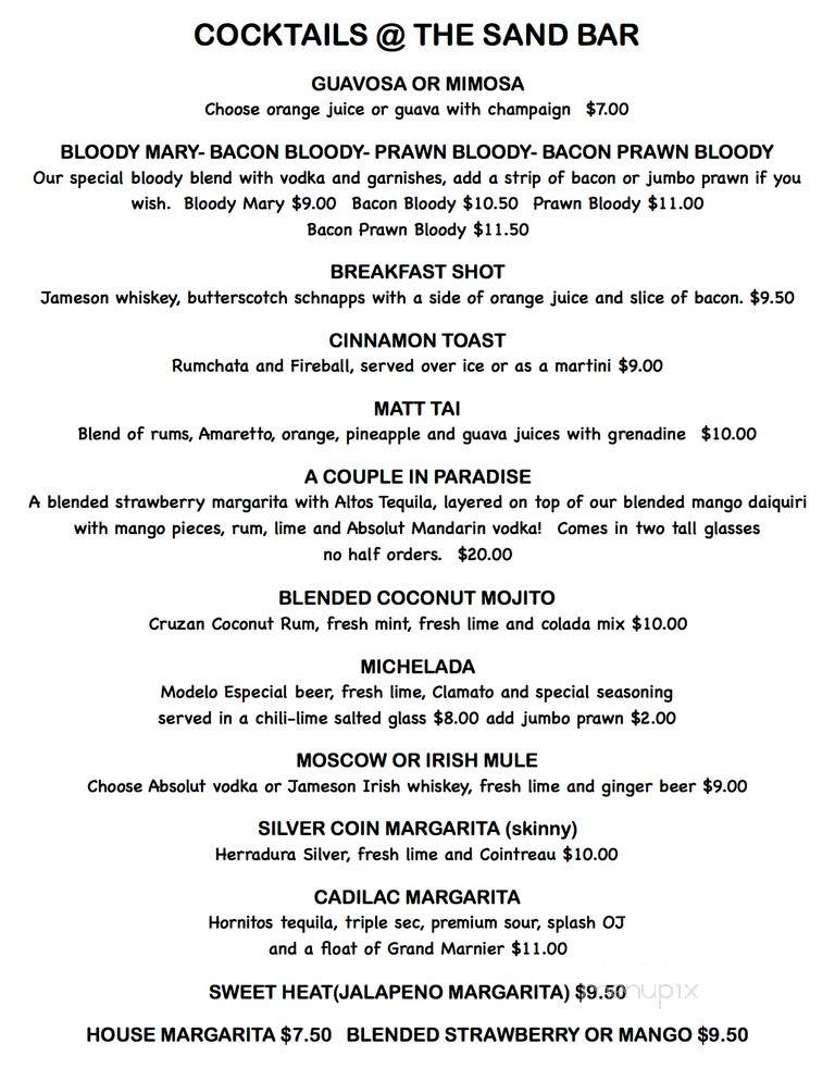 The Sand Bar - Capitola, CA menu_pic