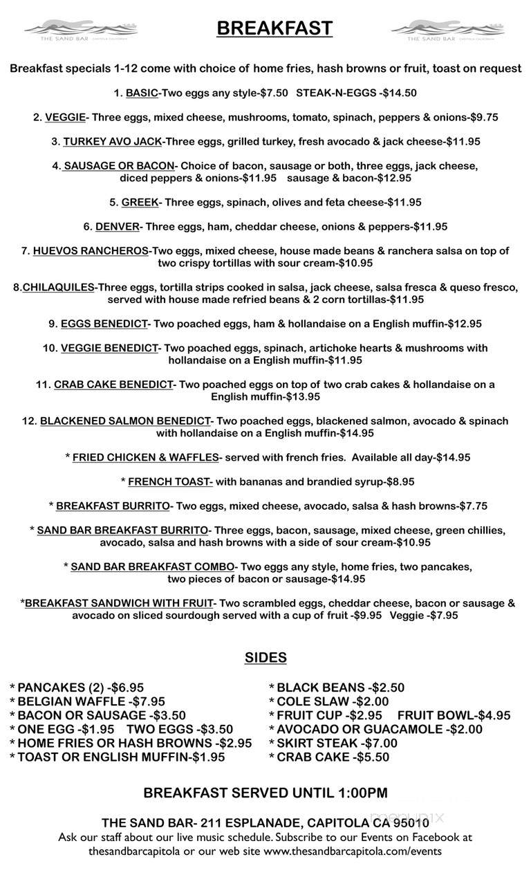 The Sand Bar - Capitola, CA menu_pic
