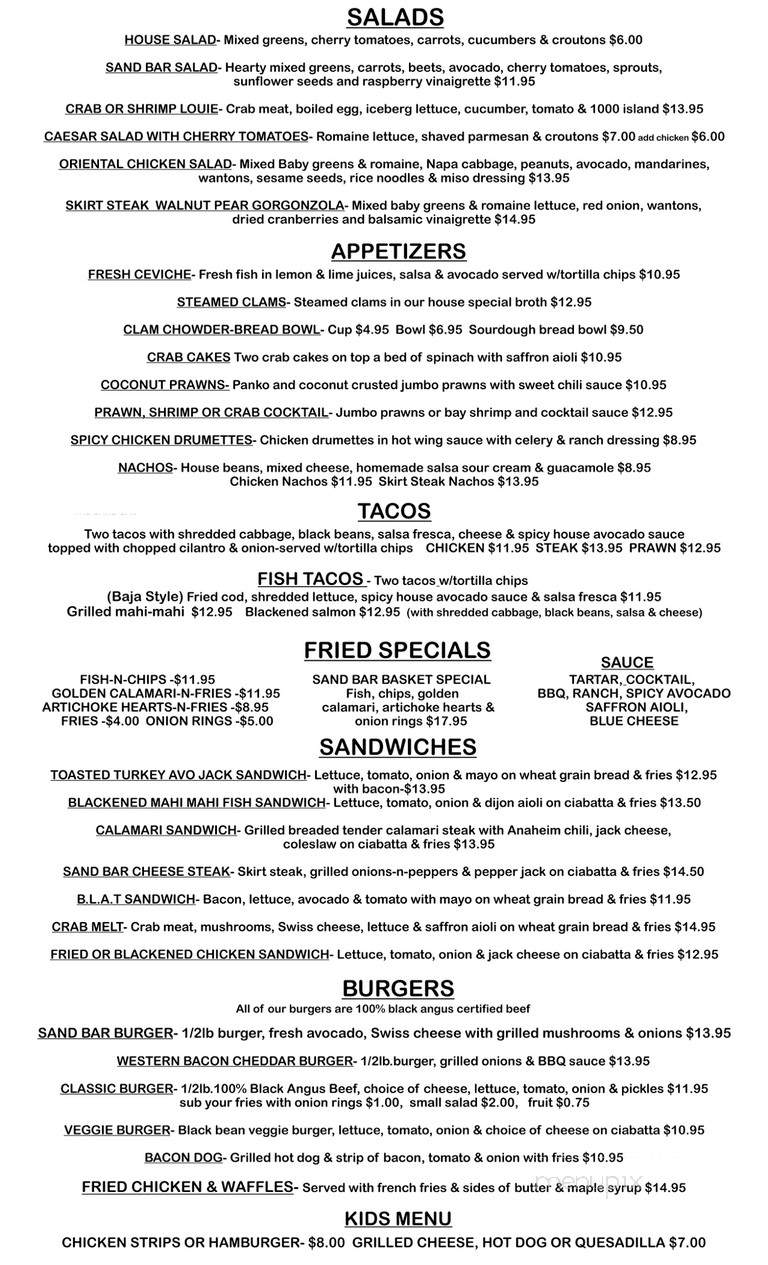 The Sand Bar - Capitola, CA menu_pic