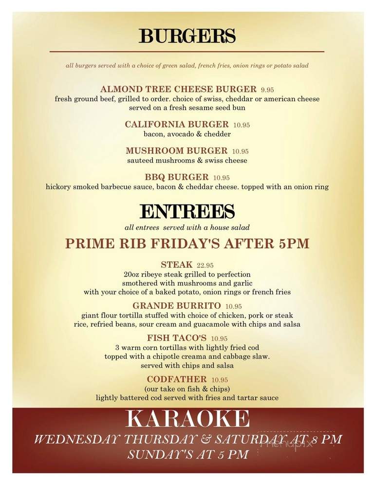 Almond Tree Lounge - Roseville, CA menu_pic