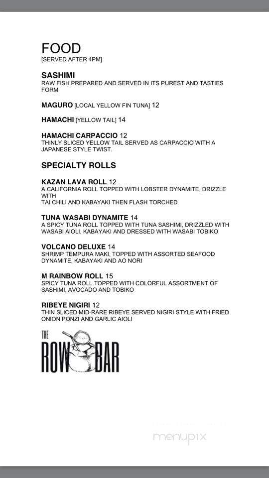 The Row Bar - Honolulu, HI menu_pic