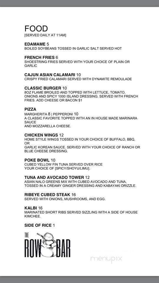 The Row Bar - Honolulu, HI menu_pic