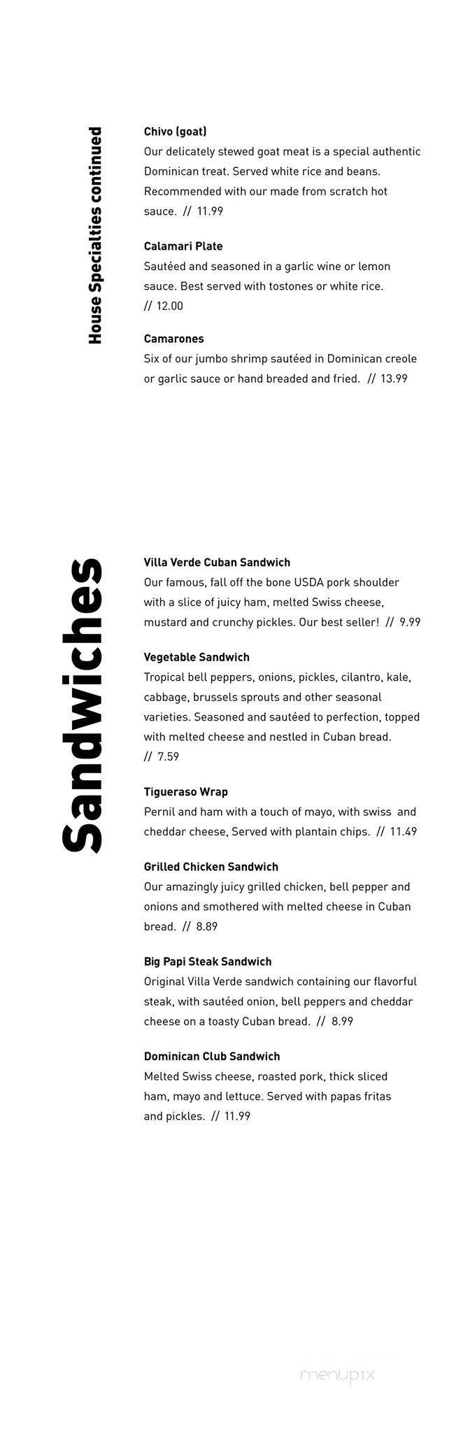 Villa Verde - Greenville, NC menu_pic