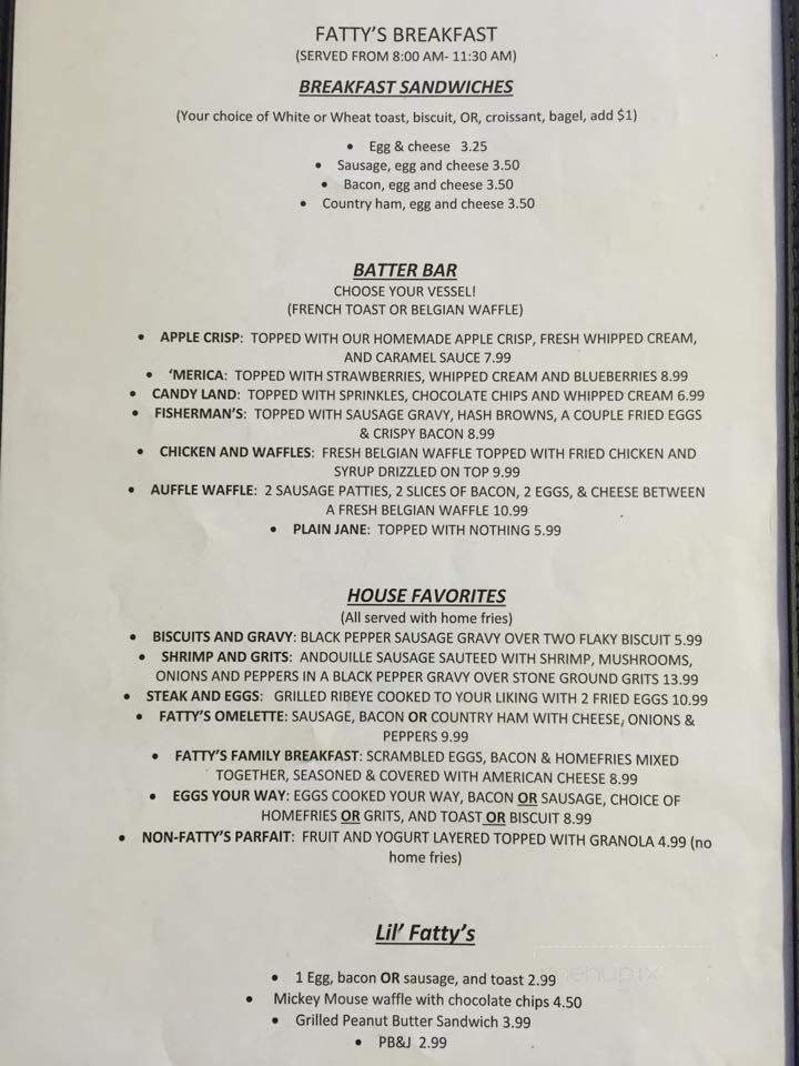 Fatty's Eatery - Manns Harbor, NC menu_pic