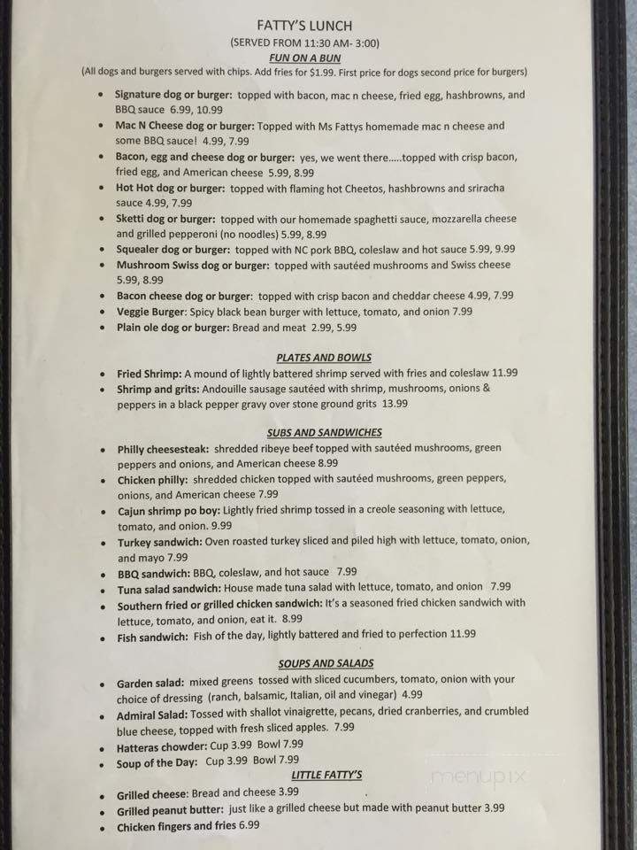 Fatty's Eatery - Manns Harbor, NC menu_pic