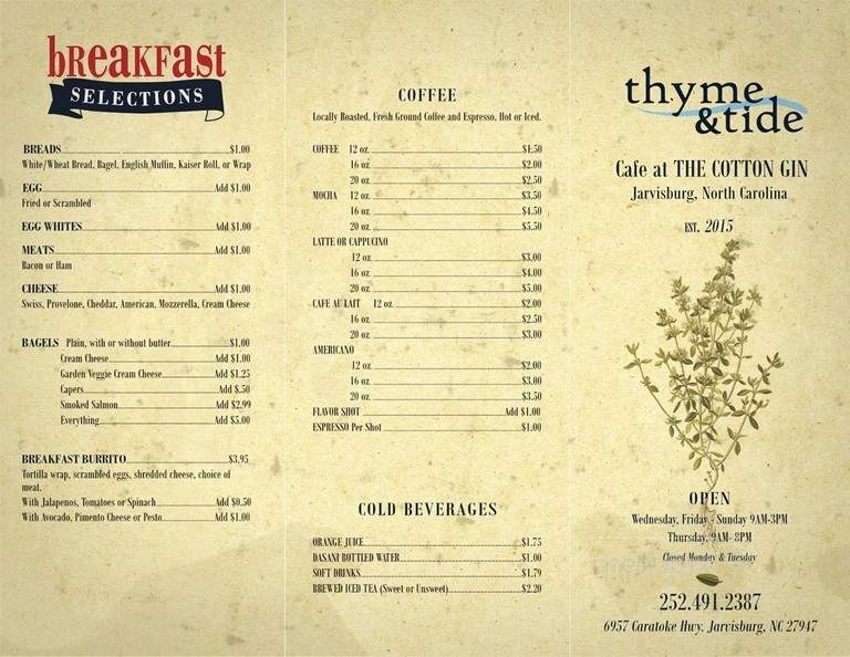 Thyme and Tide Cafe - Jarvisburg, NC