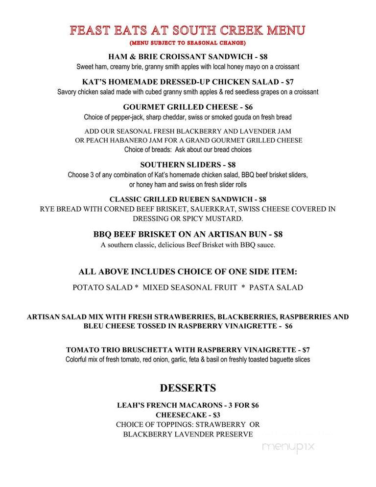 South Creek Vineyards & Winery - Nebo, NC menu_pic