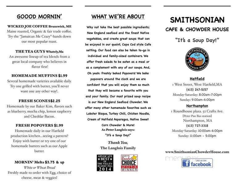Smithsonian Chowder House - Hatfield, MA menu_pic