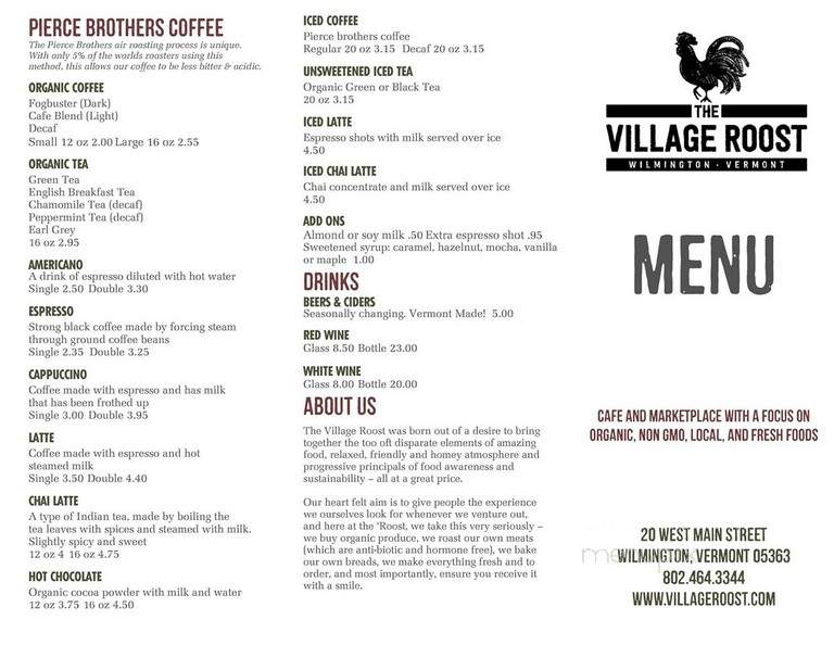 Village Roost Cafe & Marketplace - Wilmington, VT menu_pic