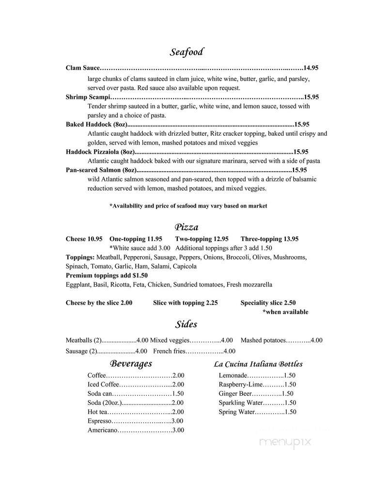 La Cucina Italiana - Worcester, MA menu_pic