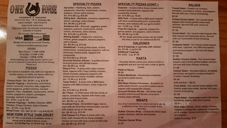 One Horse Pizzeria & Saloon - Swansea, MA menu_pic