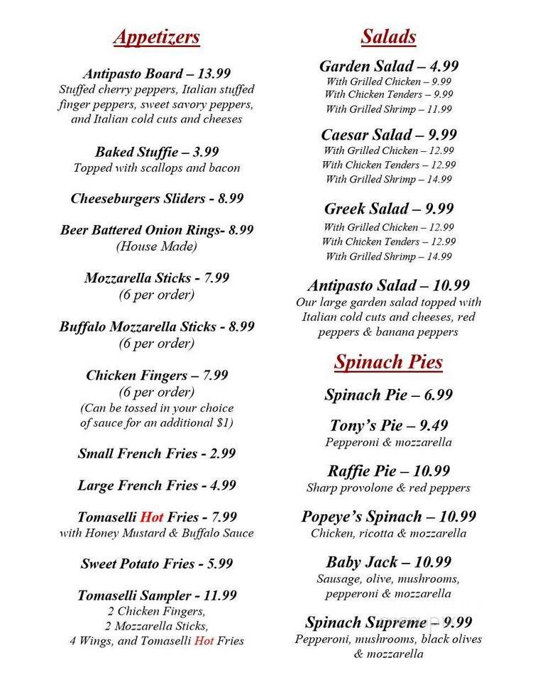 Tomaselli's at Rosario - Providence, RI menu_pic