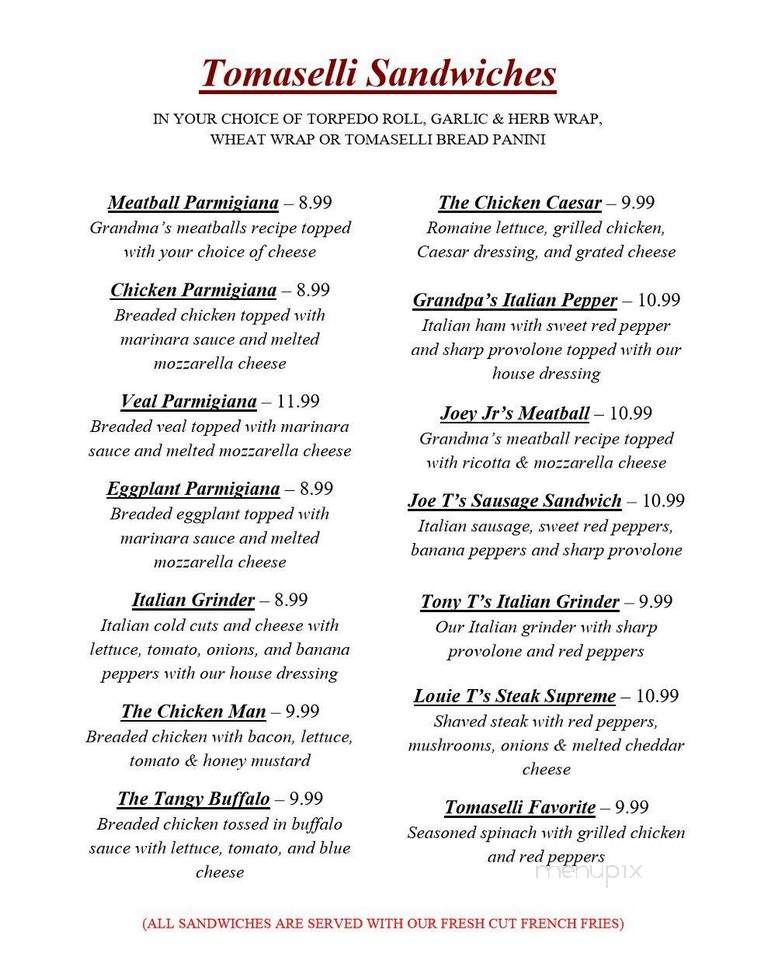 Tomaselli's at Rosario - Providence, RI menu_pic
