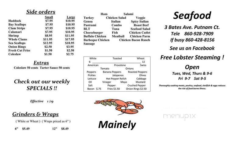 Mainely Seafood & Deli - Putnam, CT menu_pic