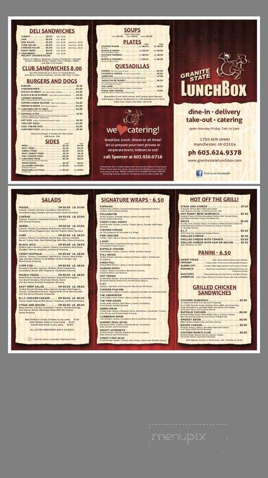 Granite State Lunchbox - Manchester, NH menu_pic