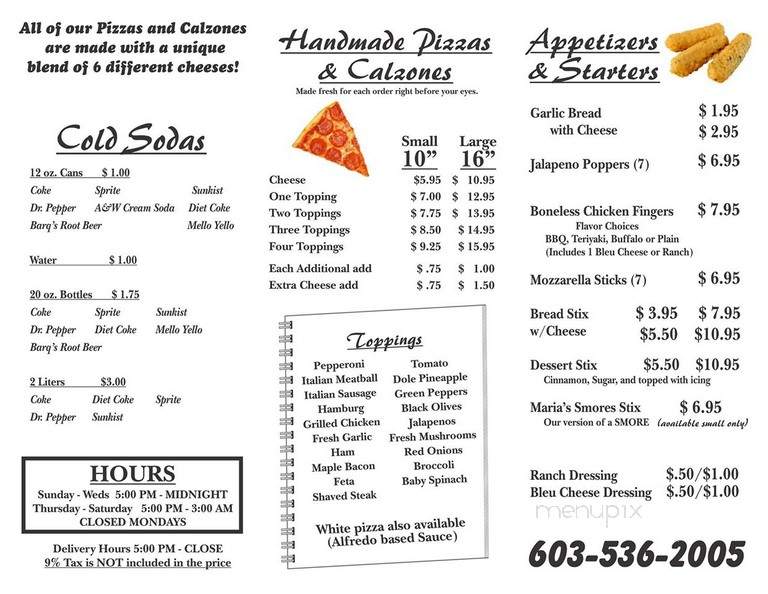 Keith's Pizzas and Calzones - Plymouth, NH menu_pic