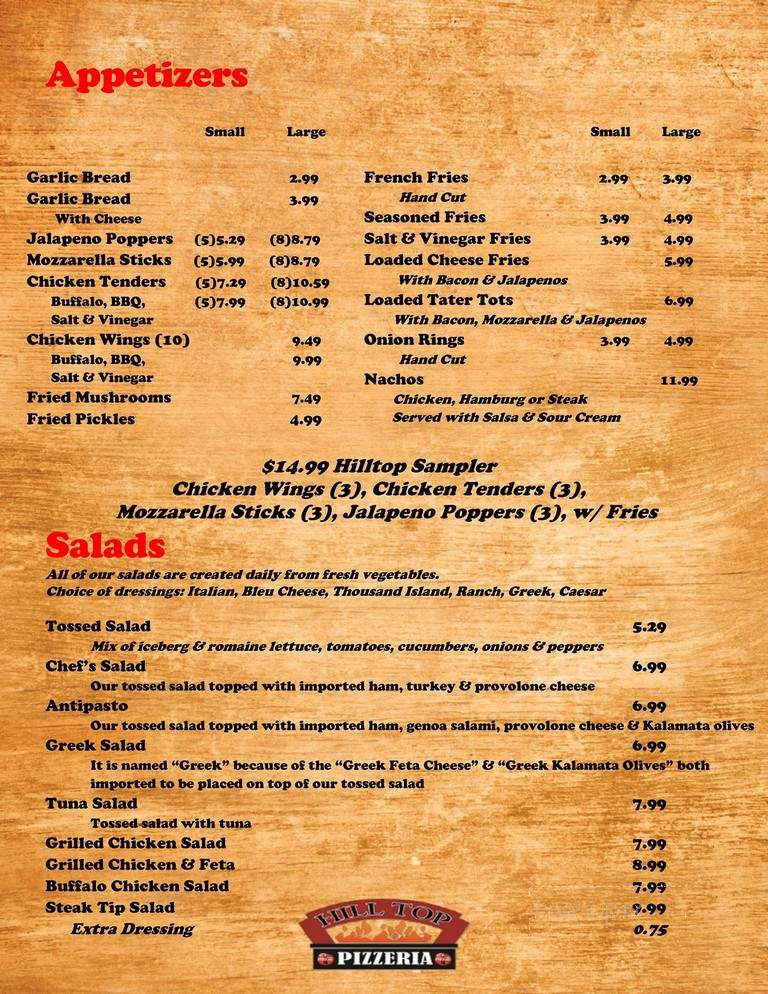 Hill Top Pizzeria - Epsom, NH menu_pic