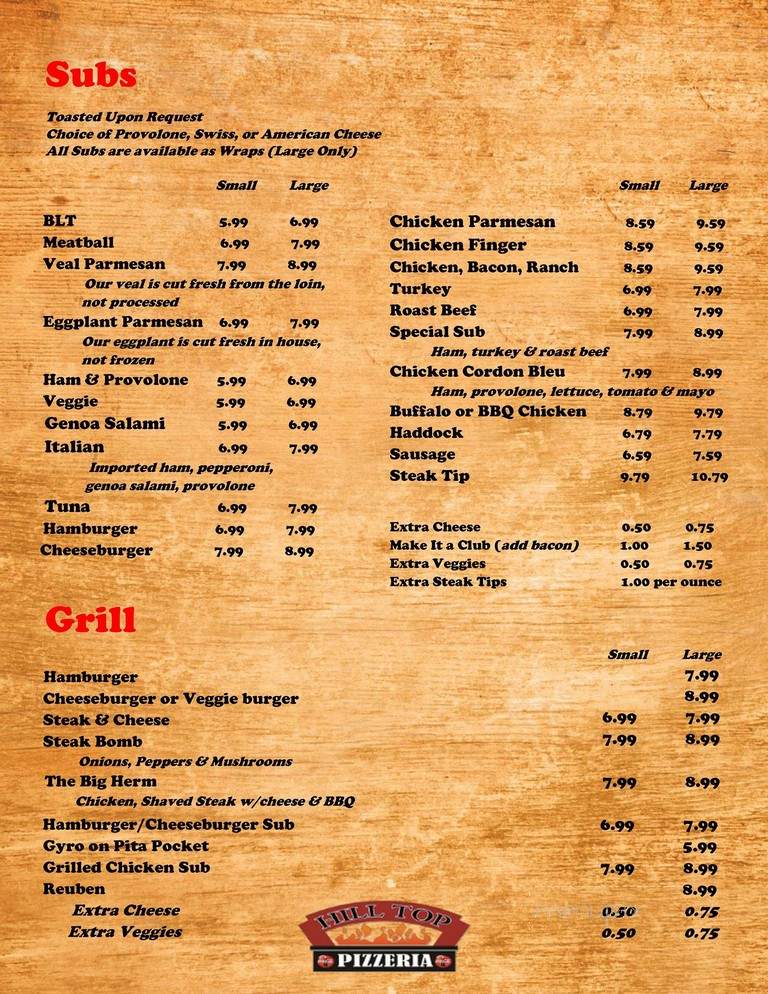 Hill Top Pizzeria - Epsom, NH menu_pic
