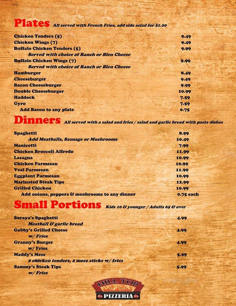 Hill Top Pizzeria - Epsom, NH menu_pic