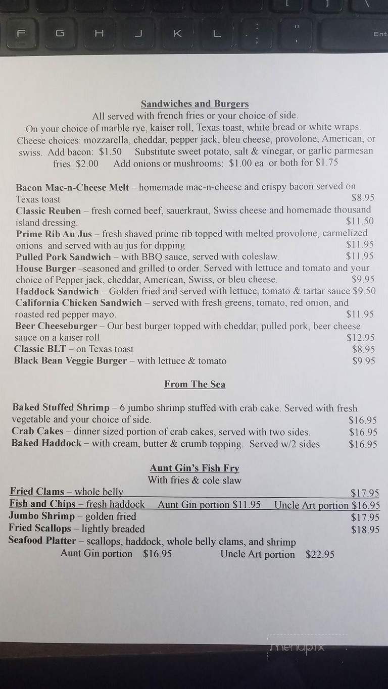 Aunt Gin's - Whitefield, ME menu_pic