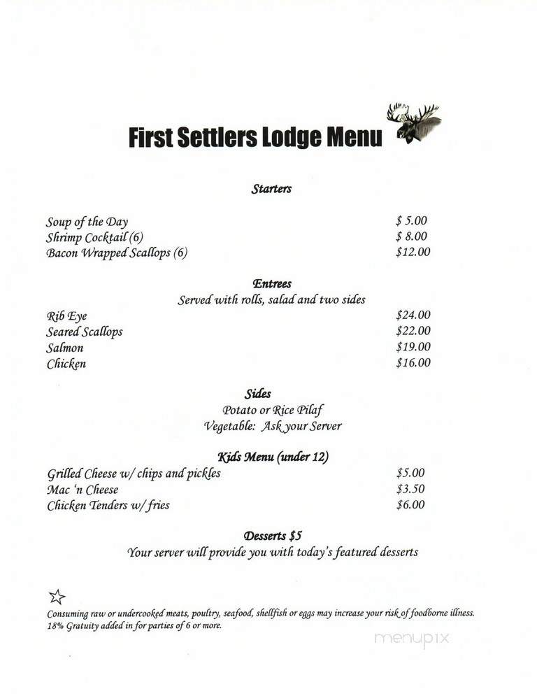 First Settlers Lodge - Weston, ME menu_pic