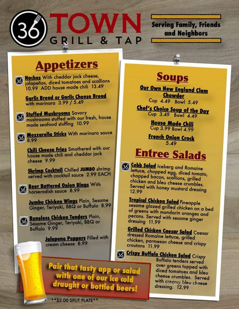 Menu of 36 Town Grill & Tap in Norwich, CT 06360