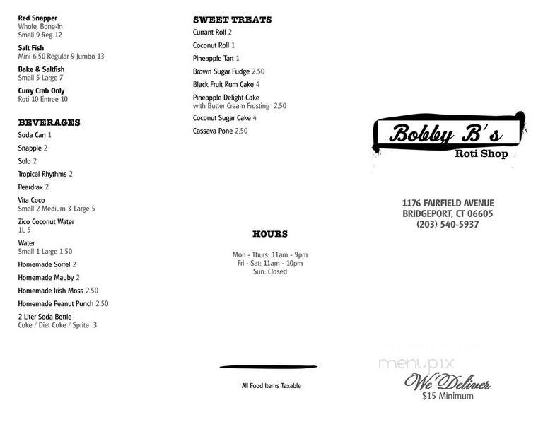 Bobby B's Roti Shop - Bridgeport, CT menu_pic