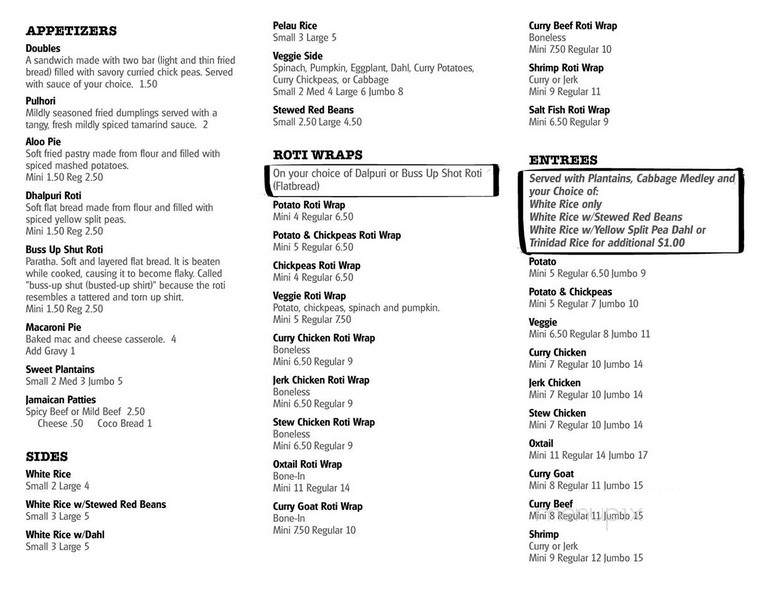 Bobby B's Roti Shop - Bridgeport, CT menu_pic