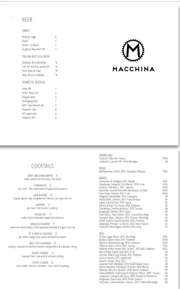 Macchina - New York, NY menu_pic