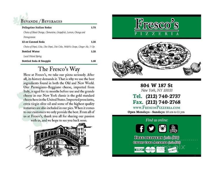 Fresco's Pizzeria - New York, NY menu_pic