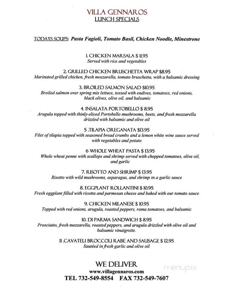 Villa Gennaro - Edison, NJ menu_pic