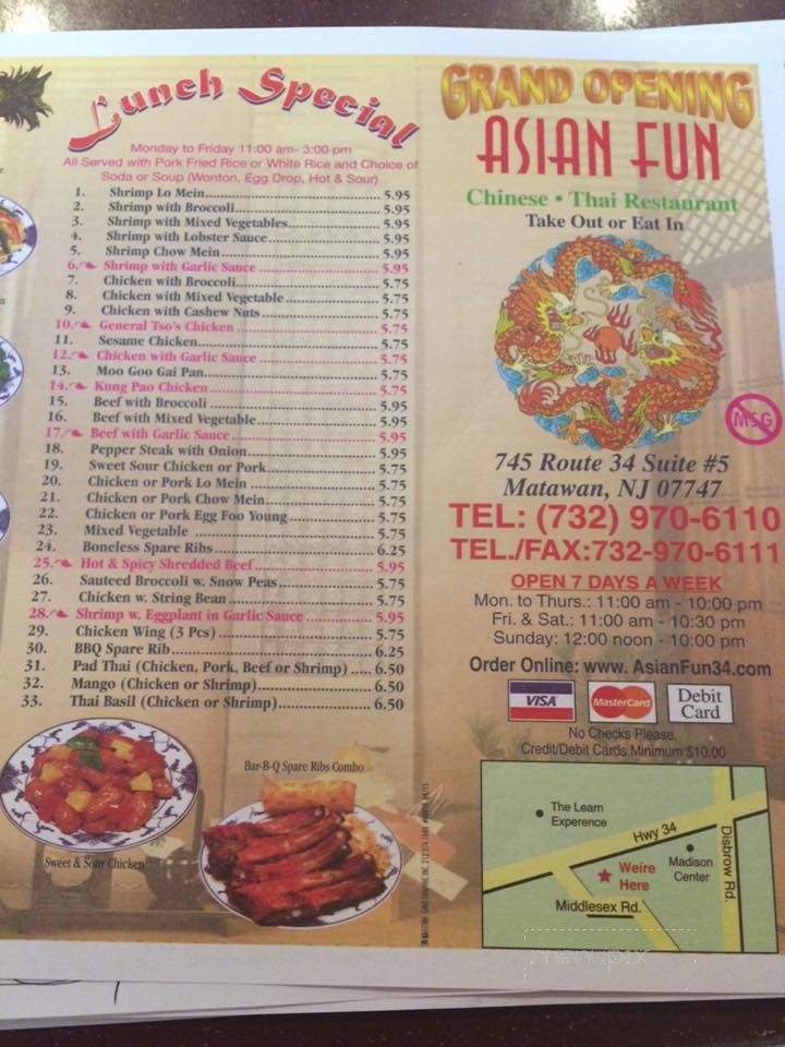 Asian Fun - Matawan, NJ menu_pic