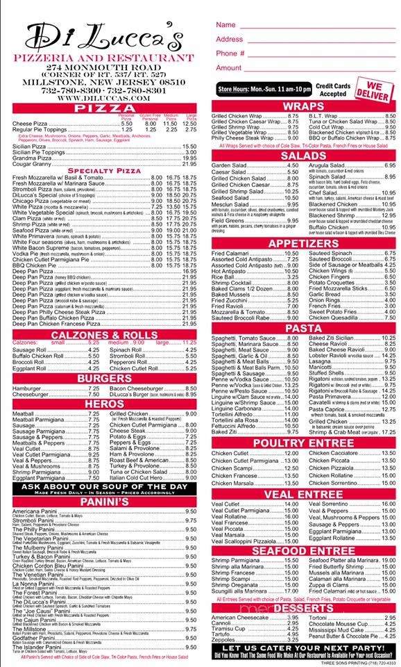 Di Lucca's Pizzeria & Restaurant - Millstone, NJ menu_pic