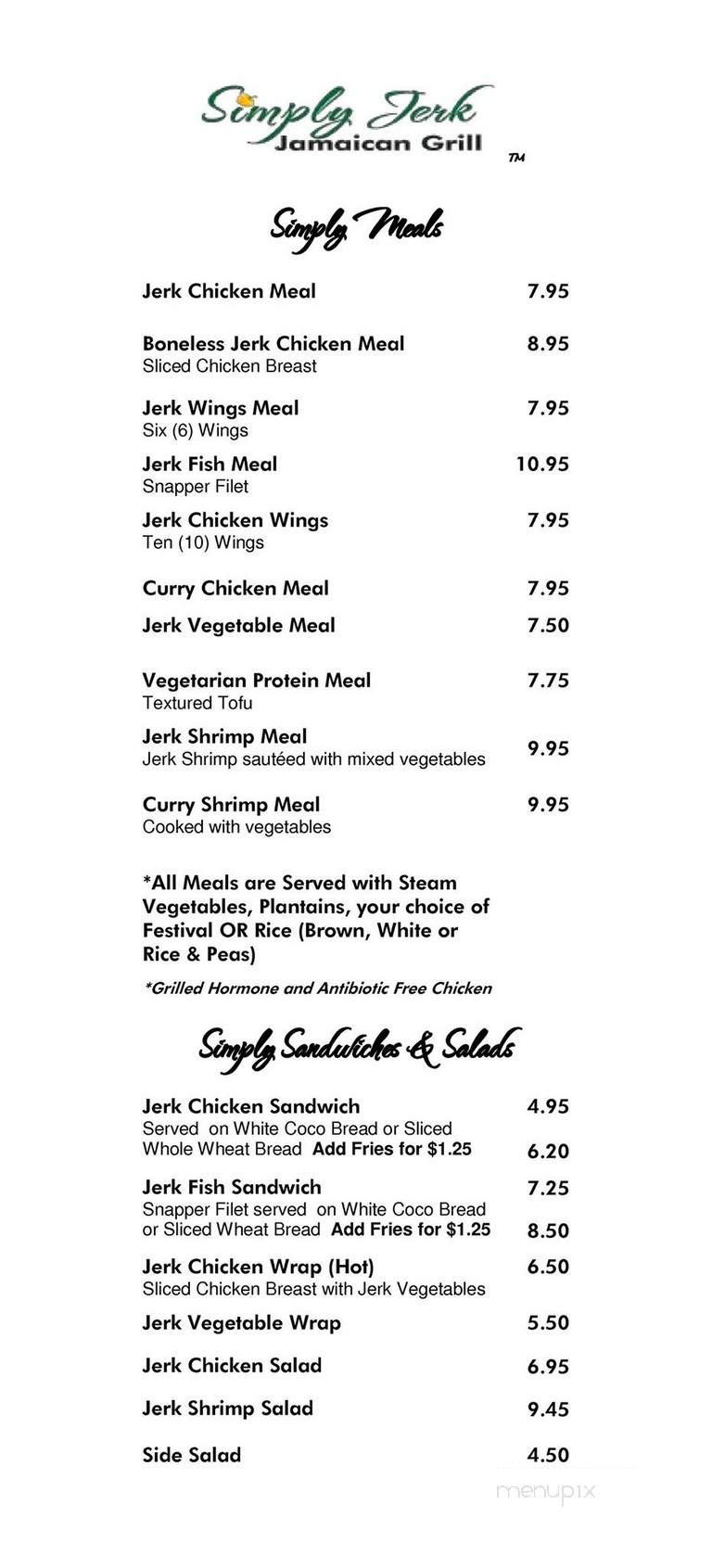 Simply Jerk Jamaican Grill - South Brunswick Township, NJ menu_pic