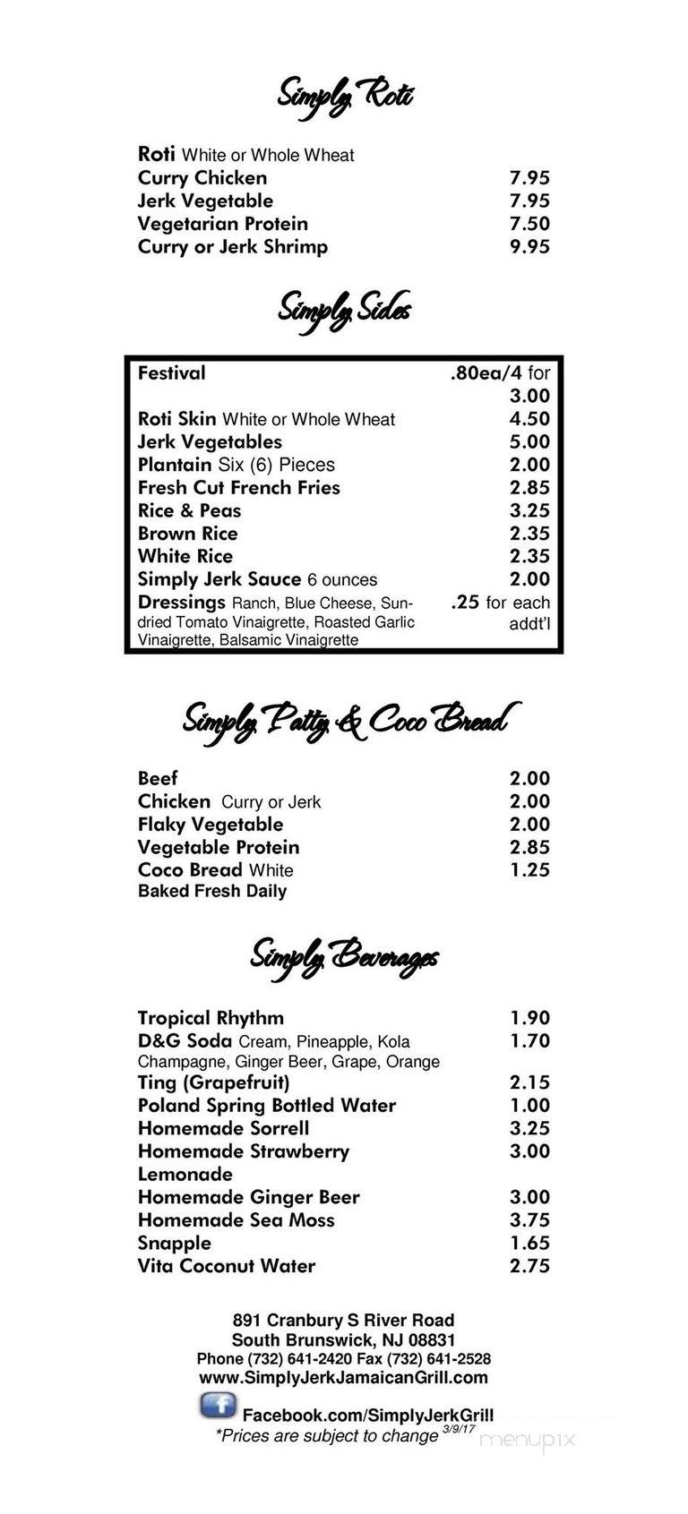 Simply Jerk Jamaican Grill - South Brunswick Township, NJ menu_pic