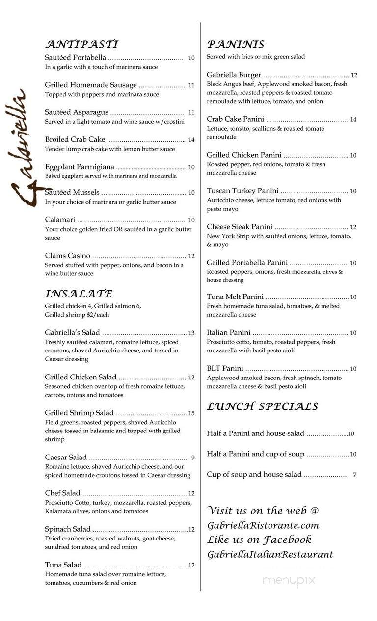 Gabriella's Restaurant - Essington, PA menu_pic