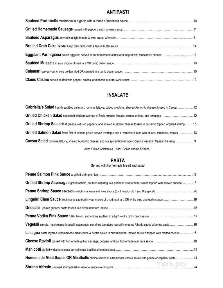 Gabriella's Restaurant - Essington, PA menu_pic