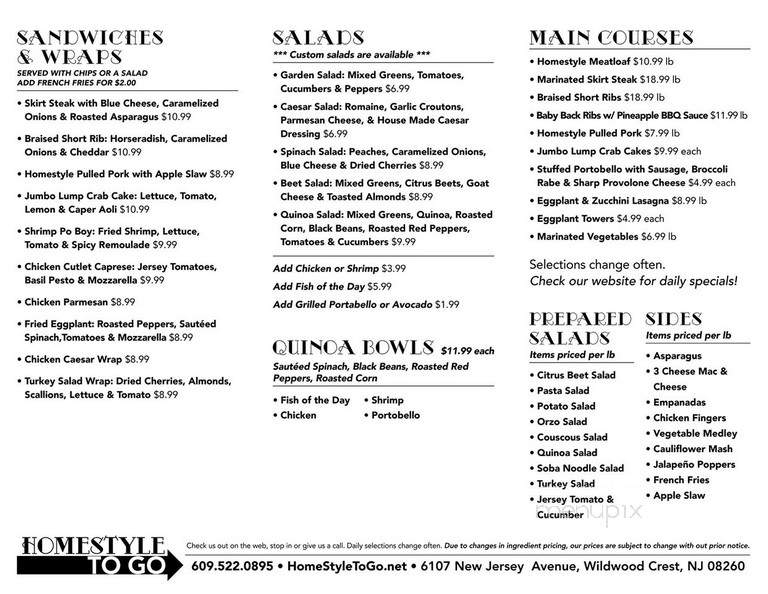 Homestyle To Go - Wildwood Crest, NJ menu_pic