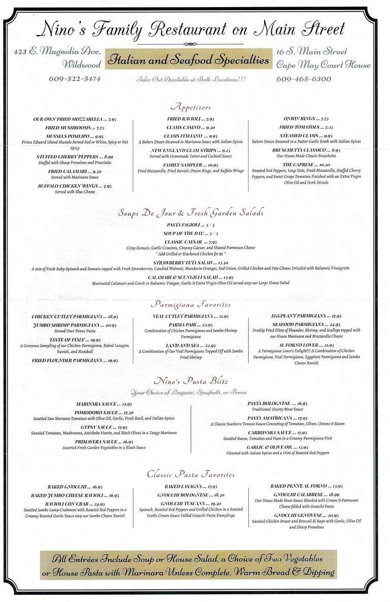 Nino's Family Restaurant - Wildwood, NJ menu_pic
