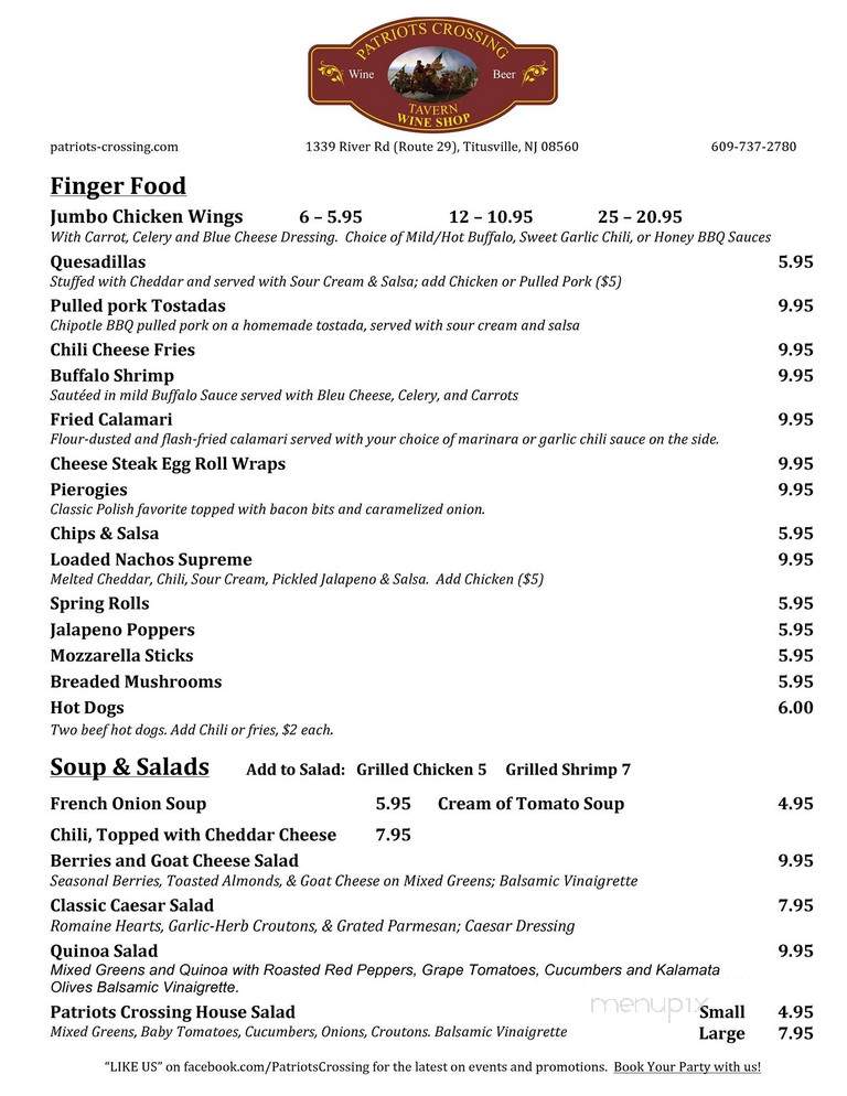 Patriots Crossing - Titusville, NJ menu_pic