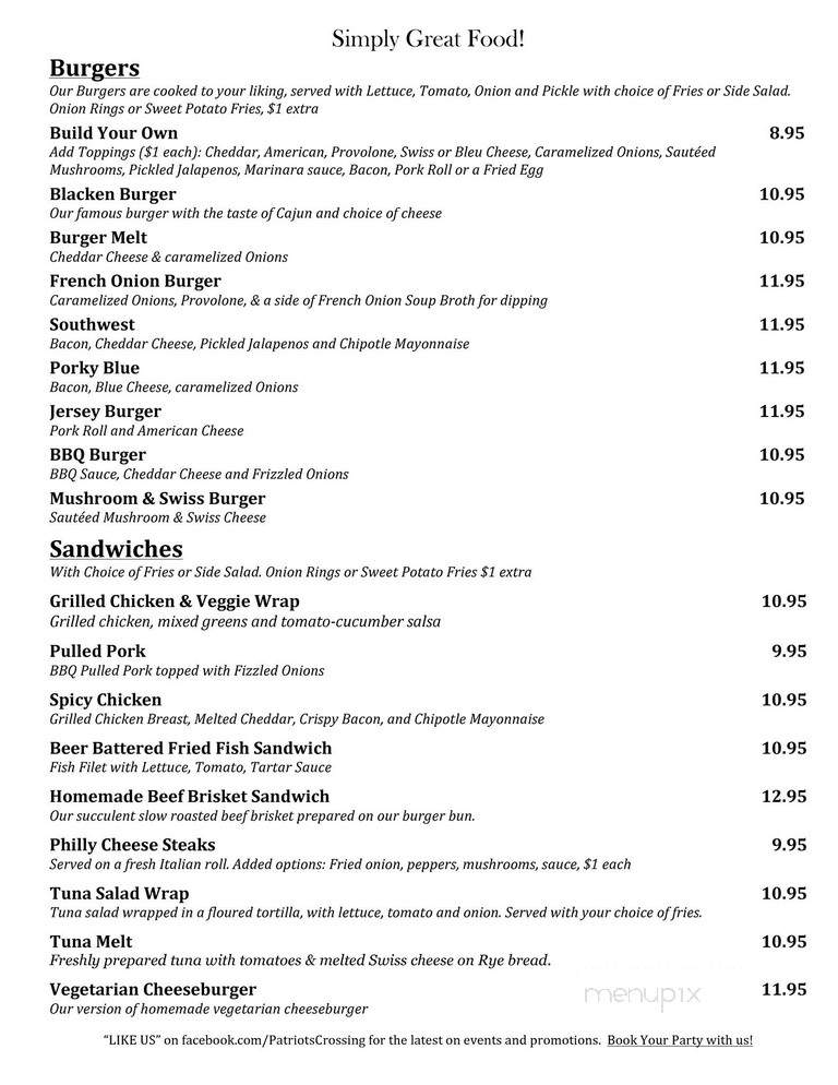 Patriots Crossing - Titusville, NJ menu_pic