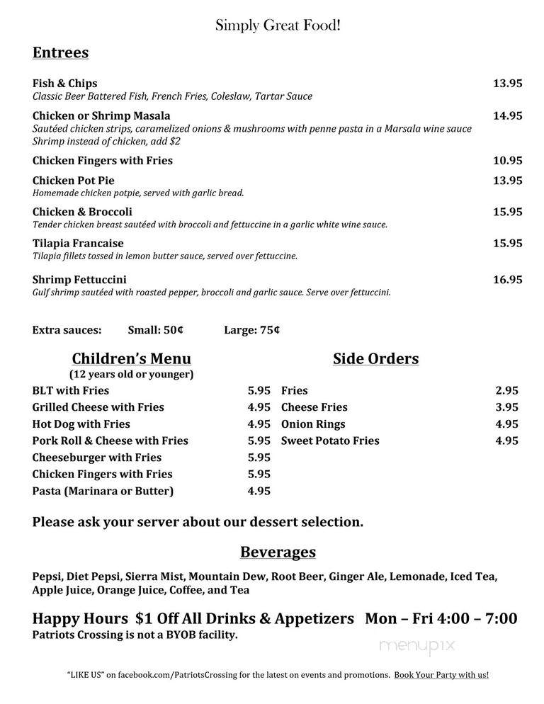Patriots Crossing - Titusville, NJ menu_pic